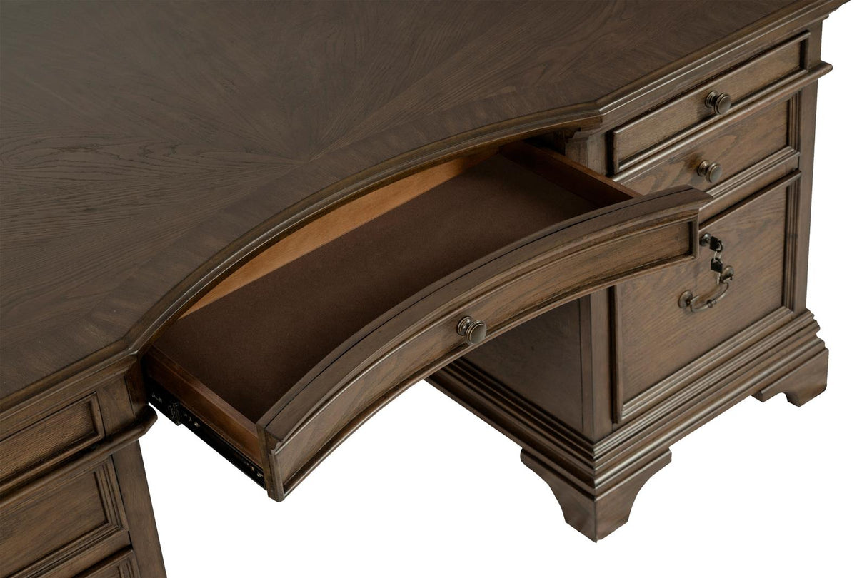 Hartshill Burnished Oak Executive Desk with File Cabinets