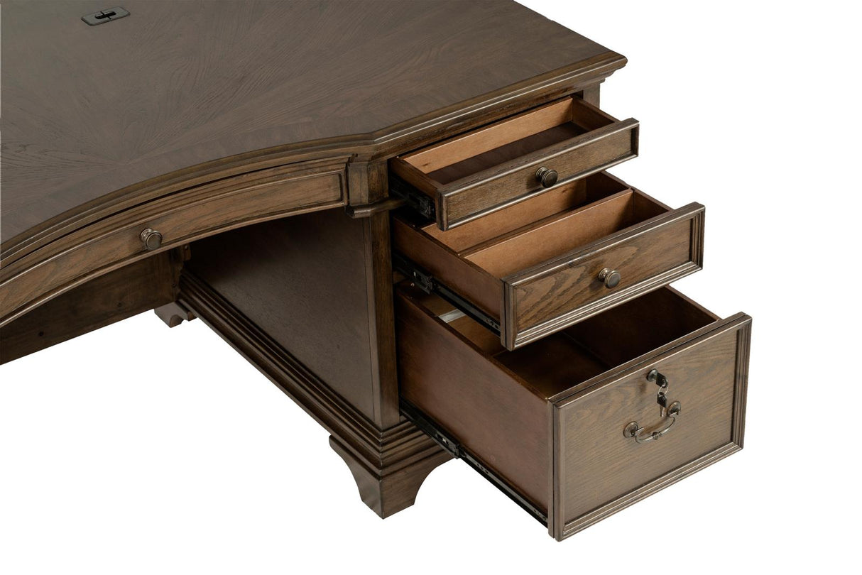 Hartshill Burnished Oak Executive Desk with File Cabinets