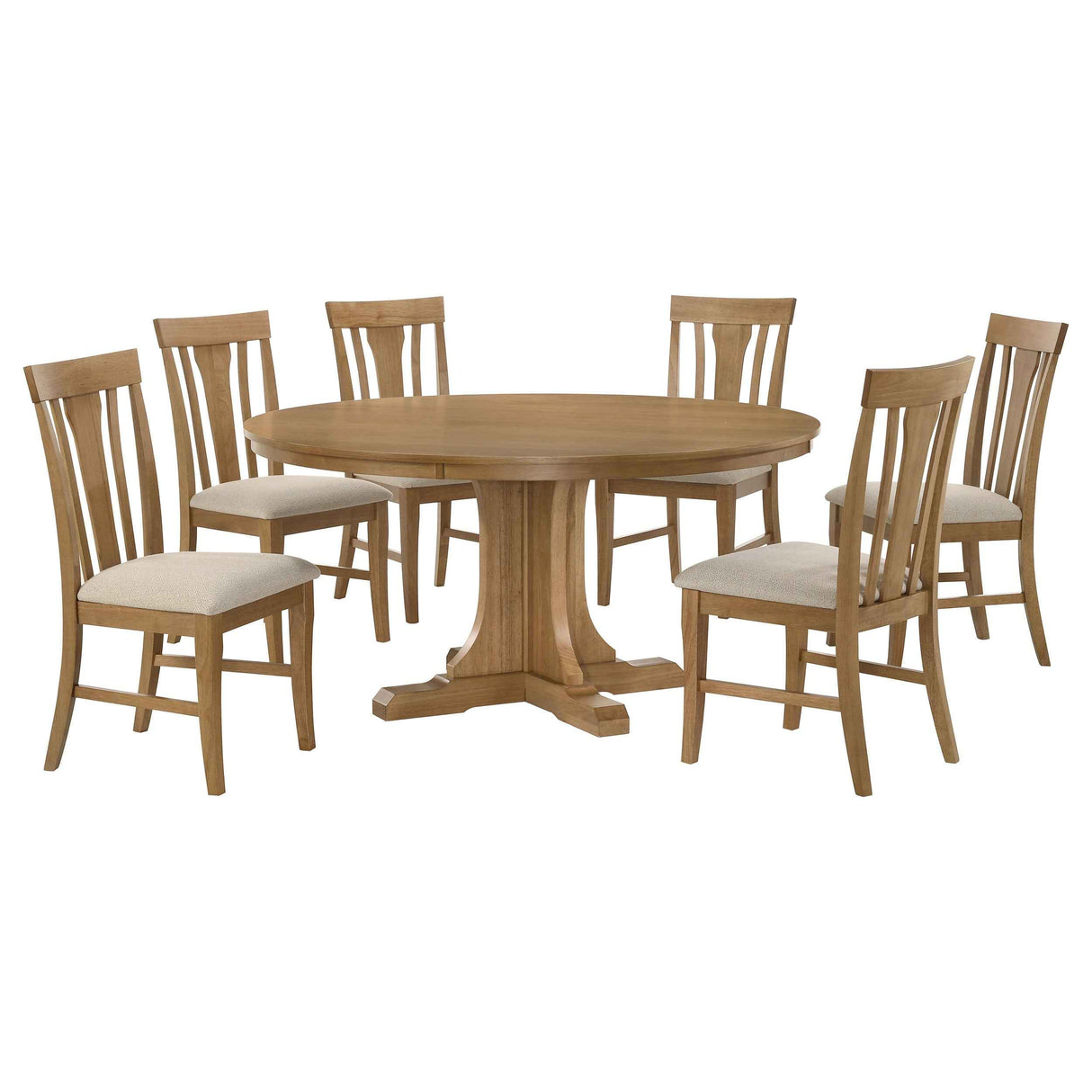 Hartville Natural Light Brown 7-Piece Round Dining Table Set by Coaster at Eve Furniture
