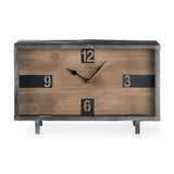 Harvey 13.0L x 4.5W x 8.1H Black Metal and Wood Rectangular Table Clock by Mercana at Eve Furniture
