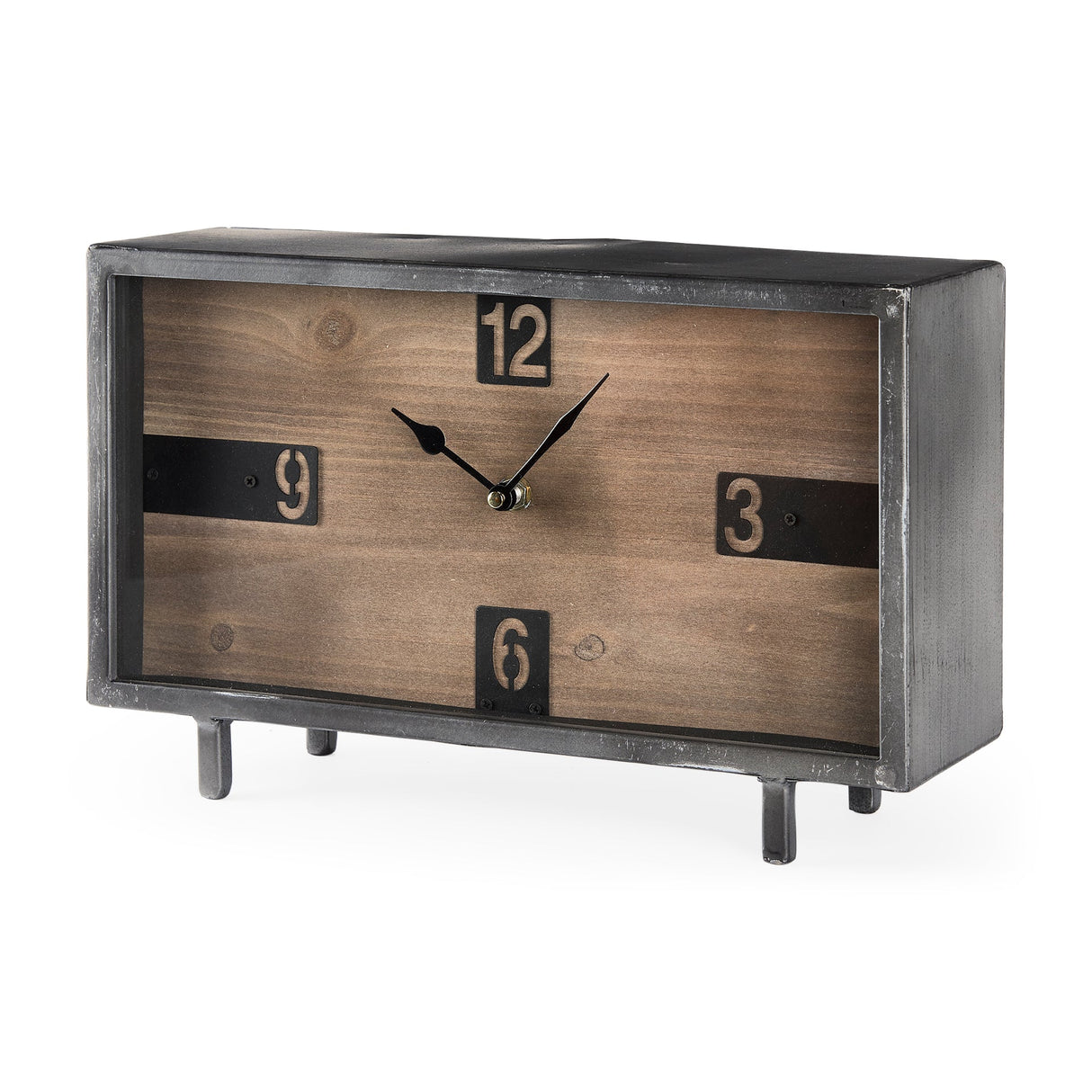 Harvey 13.0L x 4.5W x 8.1H Black Metal and Wood Rectangular Table Clock by Mercana at Eve Furniture