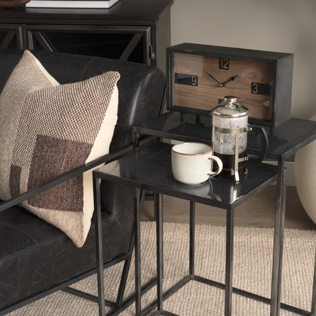 Harvey Black Metal and Wood Rectangular Table Clock by Mercana at Eve Furniture