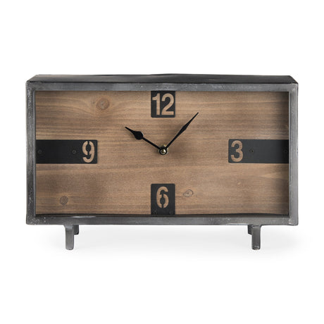 Harvey Black Metal and Wood Rectangular Table Clock by Mercana at Eve Furniture