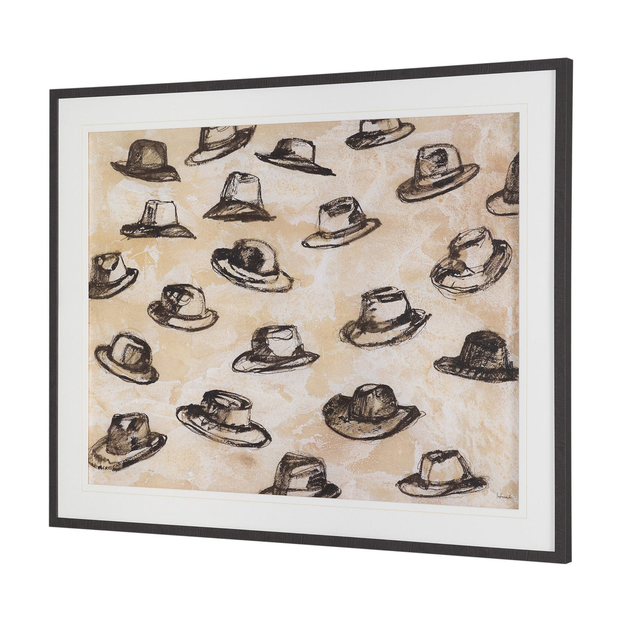 "Hat Trick" by Mercana Studio Hand-Embellished Textured Framed Artwork Matted under Glass by Mercana at Eve Furniture