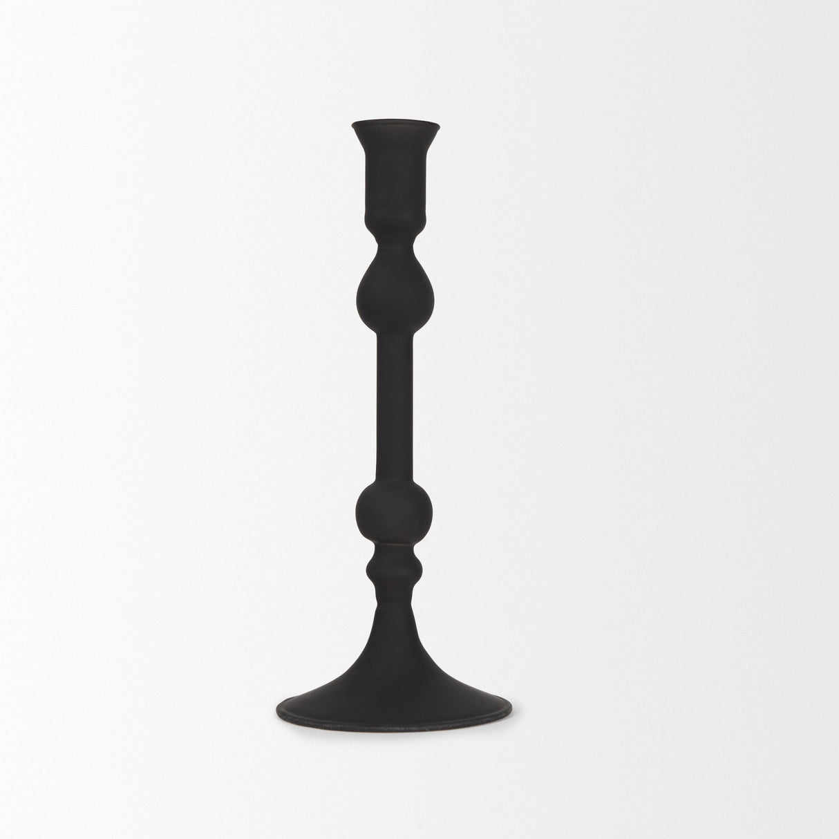 Haute Medium Matte Black Blown Glass Candlestick by Mercana at Eve Furniture
