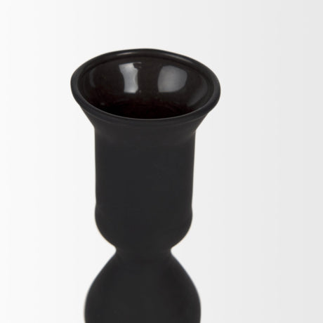 Haute Medium Matte Black Blown Glass Candlestick by Mercana at Eve Furniture