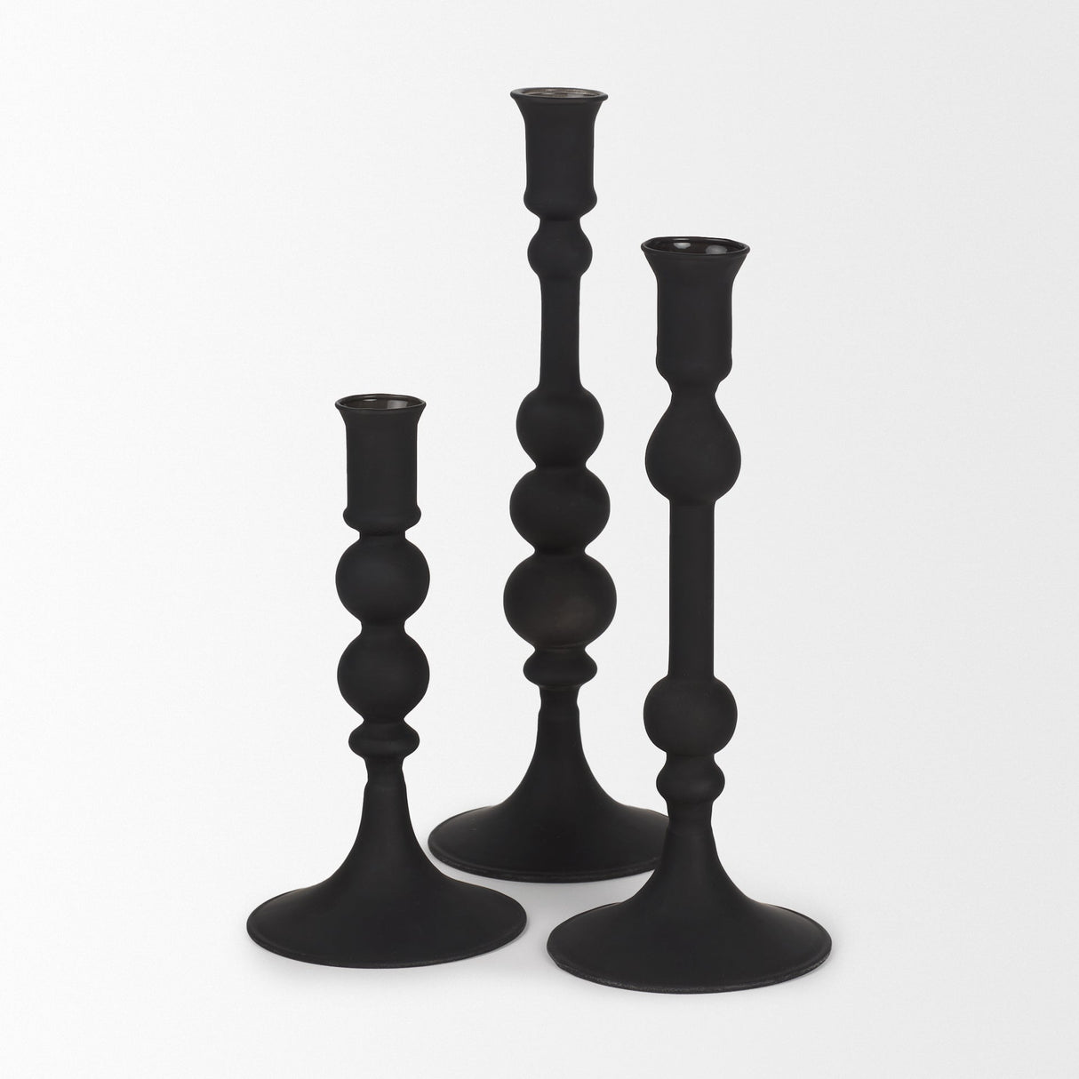 Haute Medium Matte Black Blown Glass Candlestick by Mercana at Eve Furniture