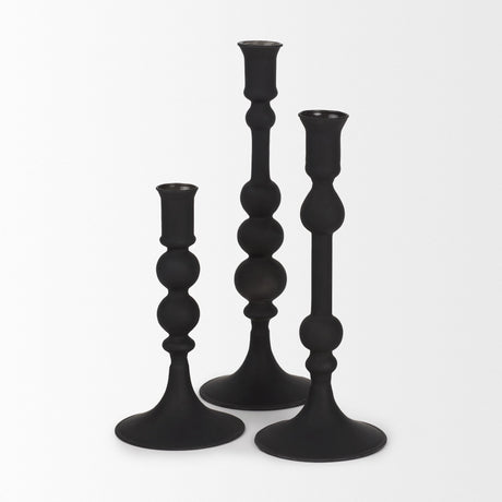 Haute Medium Matte Black Blown Glass Candlestick by Mercana at Eve Furniture