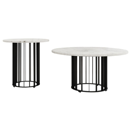 Haven Black 2-Piece Round Marble Coffee and End Table Set by Coaster at Eve Furniture