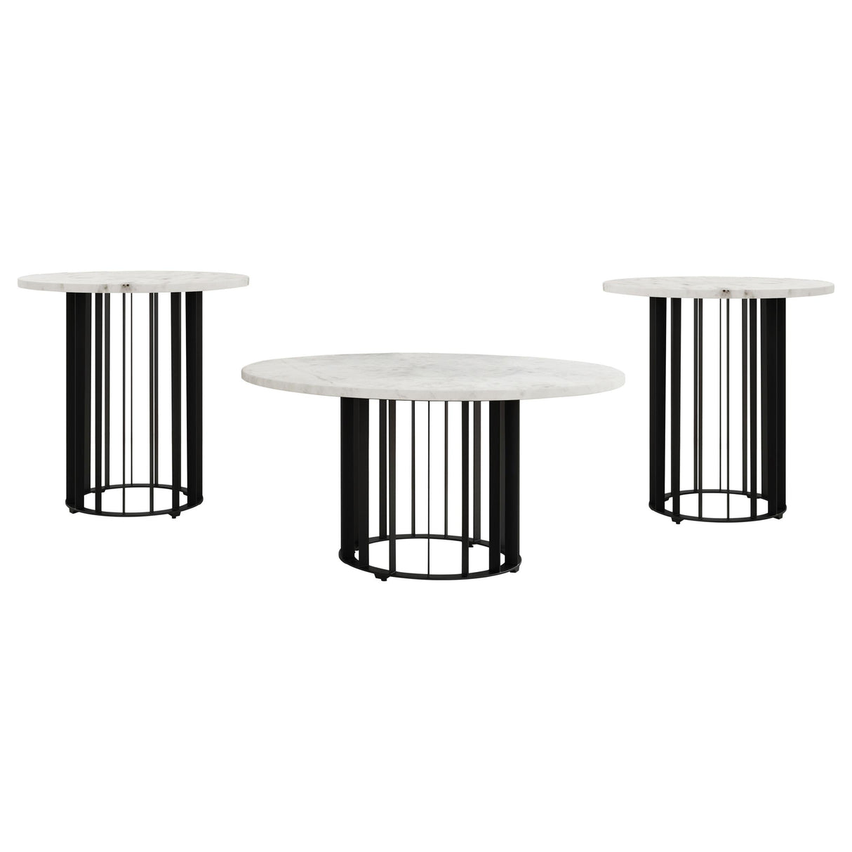 Haven Black 3-Piece Round Marble Coffee and End Table Set by Coaster at Eve Furniture