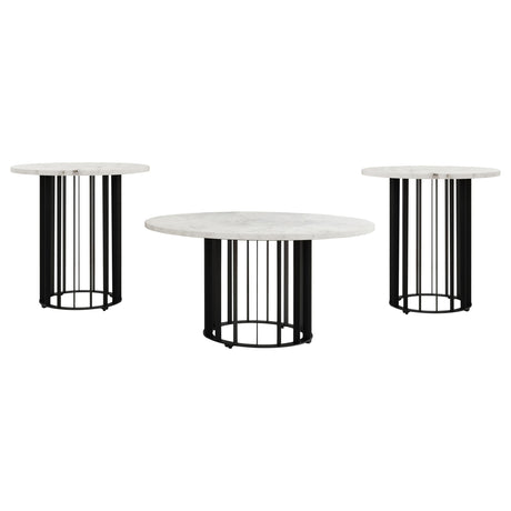 Haven Black 3-Piece Round Marble Coffee and End Table Set by Coaster at Eve Furniture