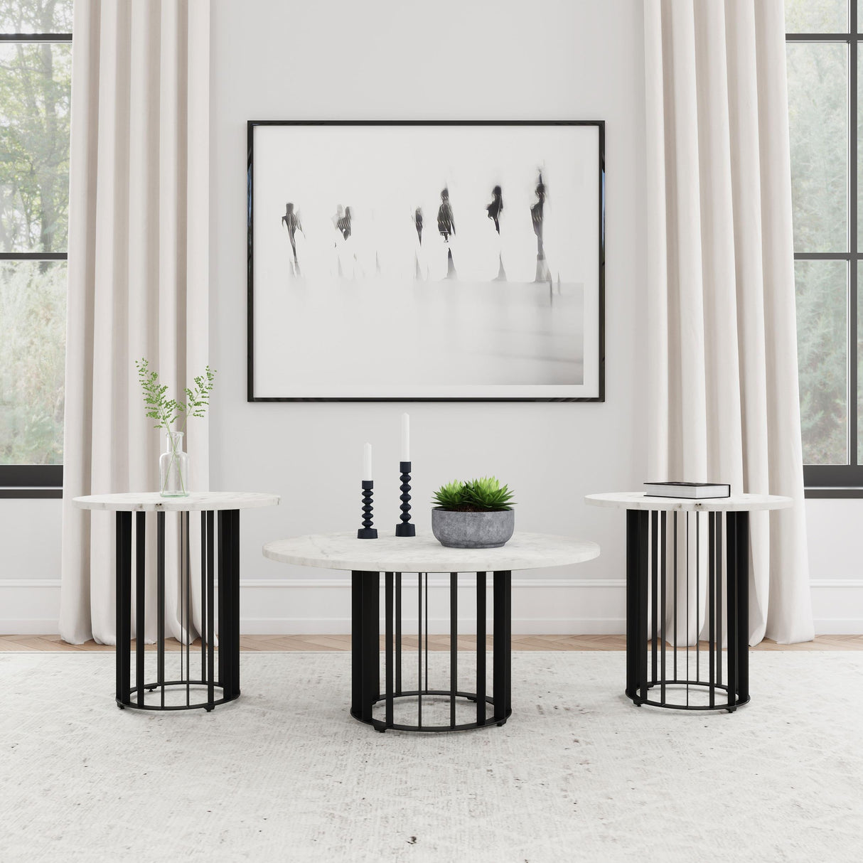 Haven Black 3-Piece Round Marble Coffee and End Table Set by Coaster at Eve Furniture
