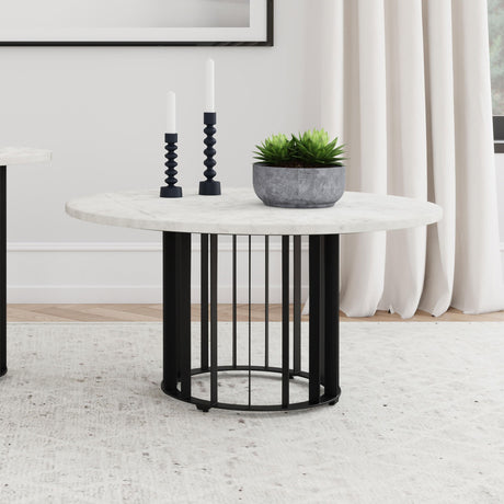 Haven Black and White Round Genuine Marble Top Coffee Table by Coaster at Eve Furniture