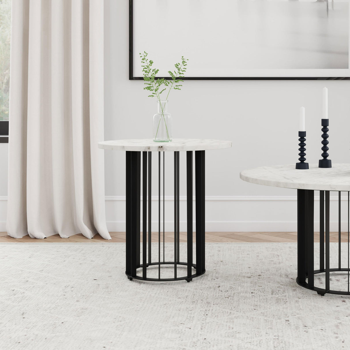 Haven Black and White Round Genuine Marble Top End Side Table by Coaster at Eve Furniture