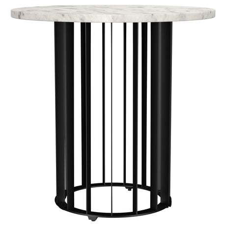 Haven Black and White Round Genuine Marble Top End Side Table by Coaster at Eve Furniture