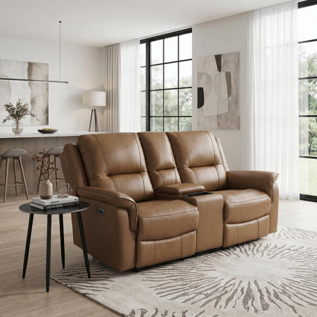 Haven Brown Power Double Reclining Loveseat with Center Console by Homelegance at Eve Furniture
