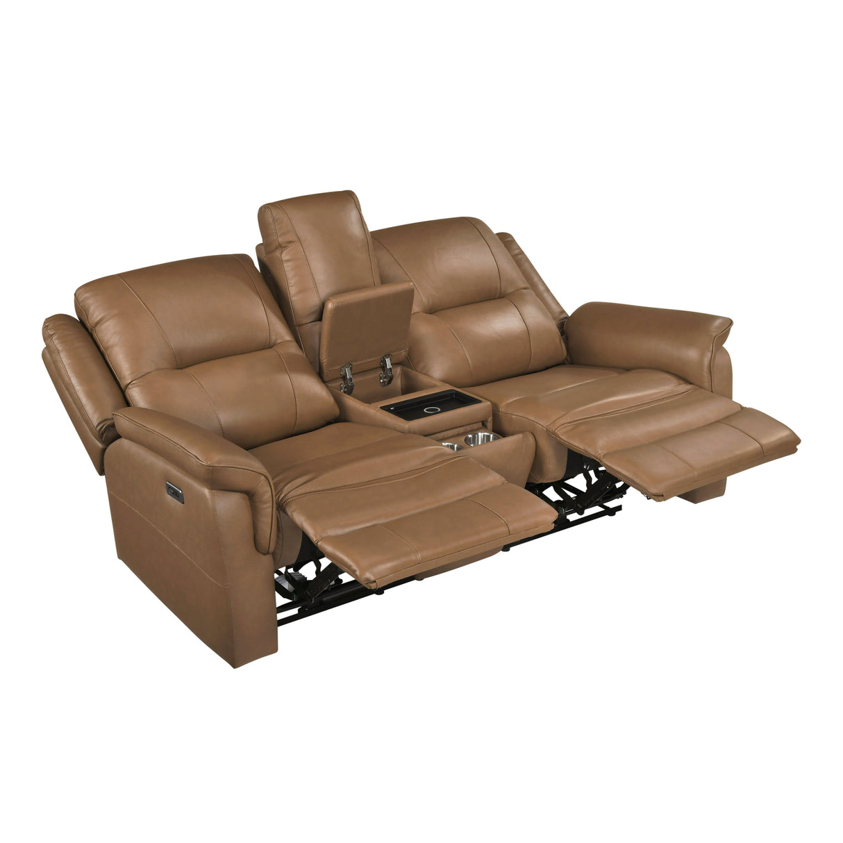 Haven Brown Power Double Reclining Loveseat with Center Console