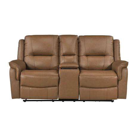 Haven Brown Power Double Reclining Loveseat with Center Console by Homelegance at Eve Furniture