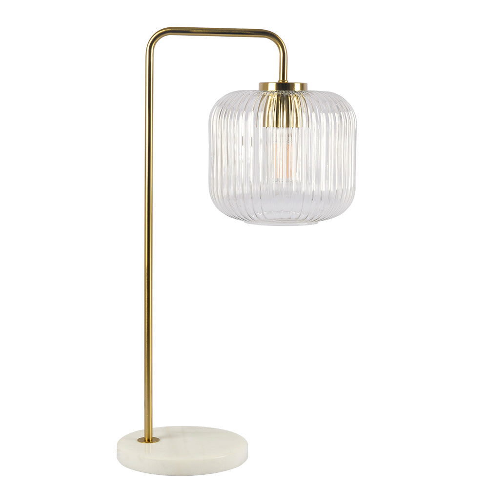 Haven Clear Glass Table Lamp, Gold Brush Metal and Marble Base, Button Control by Ashcroft Furniture at Eve Furniture
