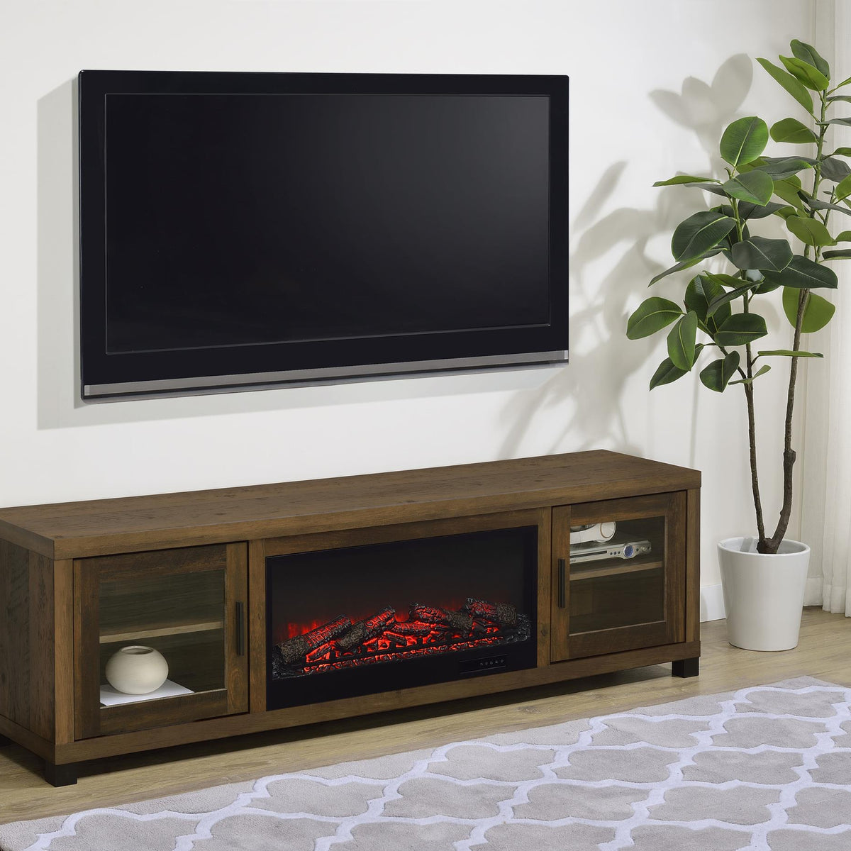 Havering Dark Pine 71-inch TV Stand Fireplace Media Console - Eve Furniture