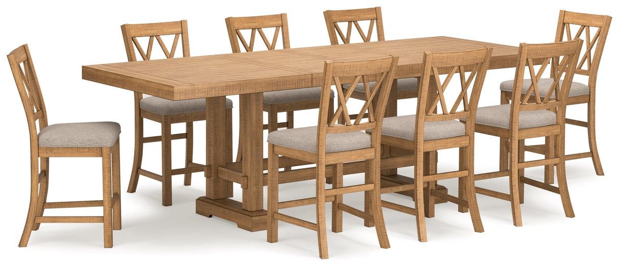 Havonplane Counter Height Dining Table and 8 Barstools in Brown by Ashley at Eve Furniture