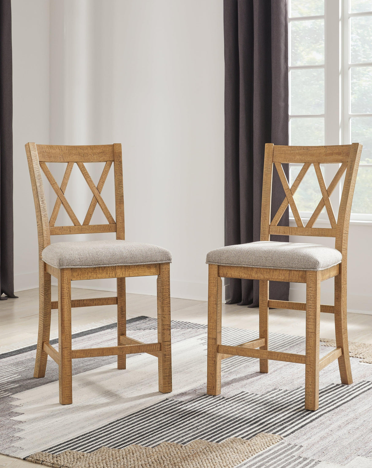 Havonplane Light Brown Pine Counter Height Dining Table and 6 Barstools by Ashley at Eve Furniture