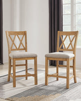Havonplane Light Brown Pine Counter Height Dining Table and 6 Barstools by Ashley at Eve Furniture