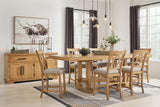 Havonplane Light Brown Pine Counter Height Dining Table and 6 Barstools by Ashley at Eve Furniture