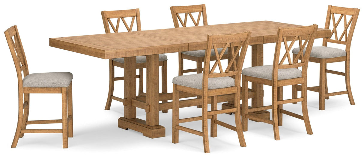 Havonplane Light Brown Pine Counter Height Dining Table and 6 Barstools by Ashley at Eve Furniture
