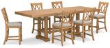 Havonplane Light Brown Pine Counter Height Dining Table and 6 Barstools by Ashley at Eve Furniture