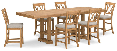 Havonplane Light Brown Pine Counter Height Dining Table and 6 Barstools by Ashley at Eve Furniture