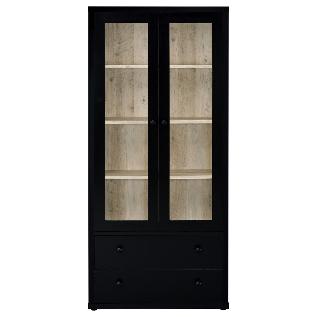 Hawthorne Black 4-Shelf Glass Door Tall Cabinet with Drawers by Coaster at Eve Furniture