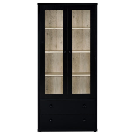 Hawthorne Black 4-Shelf Glass Door Tall Cabinet with Drawers by Coaster at Eve Furniture