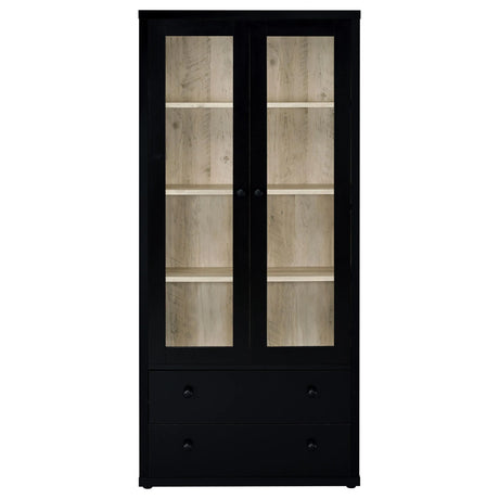 Hawthorne Black 4-Shelf Glass Door Tall Cabinet with Drawers by Coaster at Eve Furniture