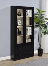 Hawthorne Black 4-Shelf Glass Door Tall Cabinet with Drawers by Coaster at Eve Furniture