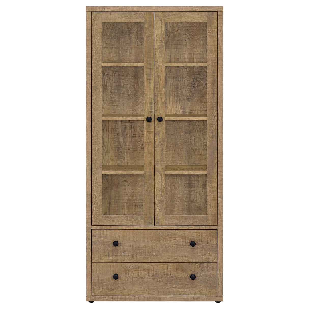 Hawthorne Mango 4-Shelf Glass Door Tall Cabinet with Drawers by Coaster at Eve Furniture