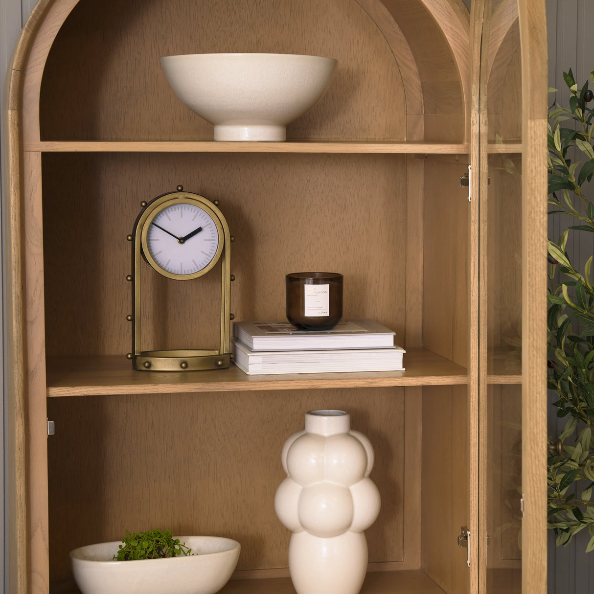 Hawthorne Solid Oak Wood w/ Glass Curio Cabinet by Mercana at Eve Furniture