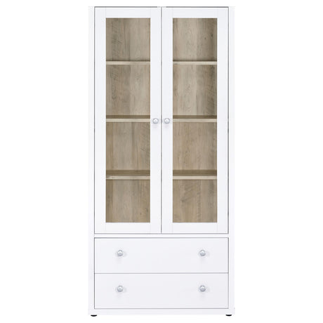 Hawthorne White 4-Shelf Glass Door Tall Cabinet with Drawers by Coaster at Eve Furniture