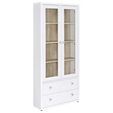 Hawthorne White 4-Shelf Glass Door Tall Cabinet with Drawers by Coaster at Eve Furniture