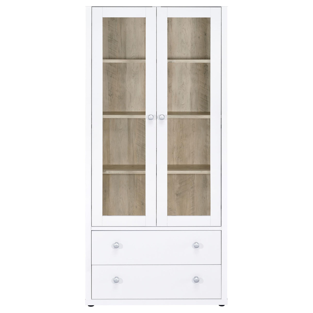 Hawthorne White 4-Shelf Glass Door Tall Cabinet with Drawers by Coaster at Eve Furniture