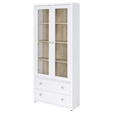 Hawthorne White 4-Shelf Glass Door Tall Cabinet with Drawers by Coaster at Eve Furniture