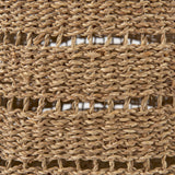 Hayes (Set of 2) Medium Brown Seagrass Round Basket with Stripe Pattern by Mercana at Eve Furniture