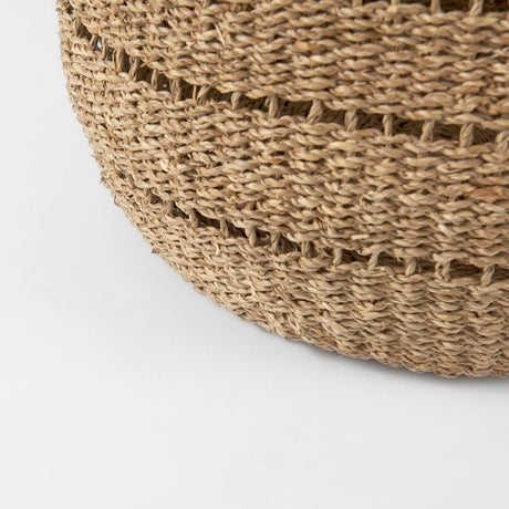 Hayes (Set of 2) Medium Brown Seagrass Round Basket with Stripe Pattern by Mercana at Eve Furniture