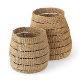 Hayes (Set of 2) Medium Brown Seagrass Round Basket with Stripe Pattern by Mercana at Eve Furniture