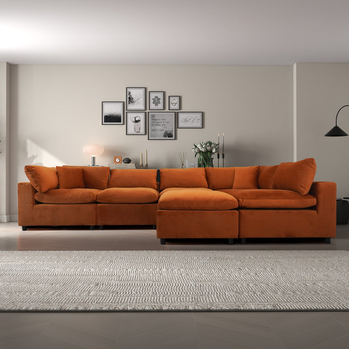 Hayward Burnt Orange Velvet Modular Sectional Sofa by Ashcroft Furniture at Eve Furniture