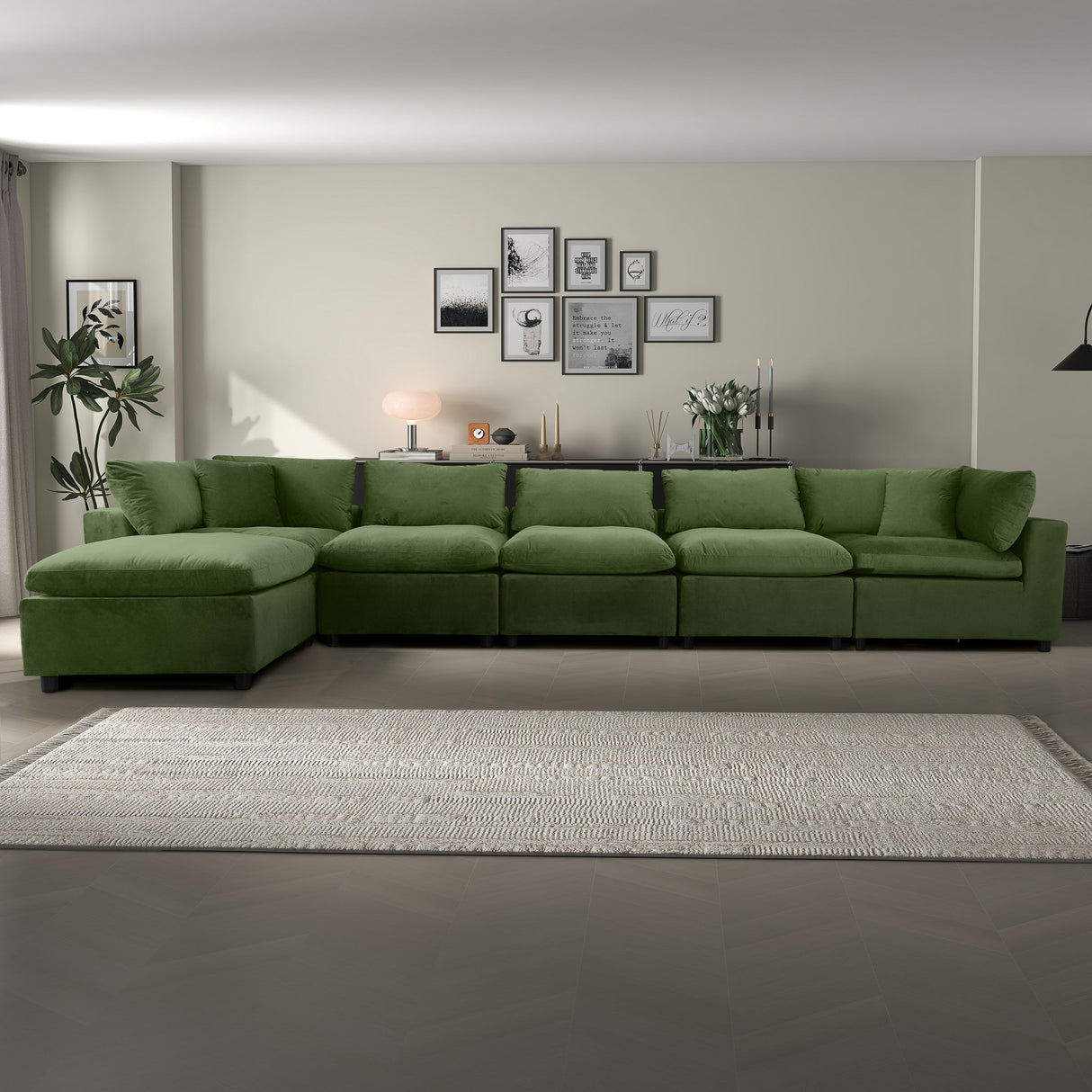 Hayward Olive Green Velvet Modular Sectional Sofa by Ashcroft Furniture at Eve Furniture