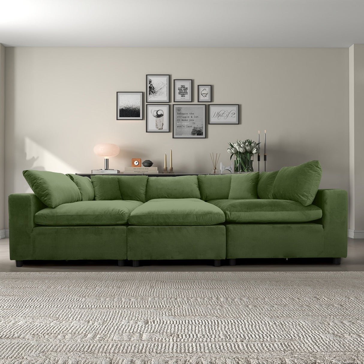 Hayward Olive Green Velvet Modular Sectional Sofa by Ashcroft Furniture at Eve Furniture