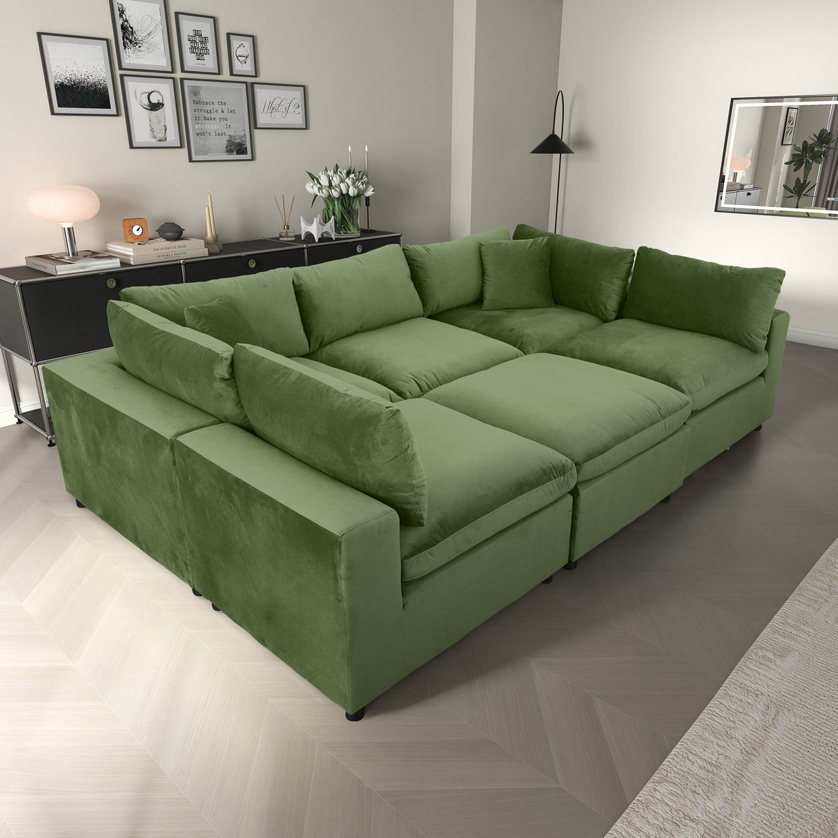 Hayward Olive Green Velvet Modular Sectional Sofa by Ashcroft Furniture at Eve Furniture