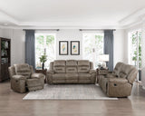 Hazen Brown Microfiber Double Reclining Loveseat with Center Console by Homelegance at Eve Furniture