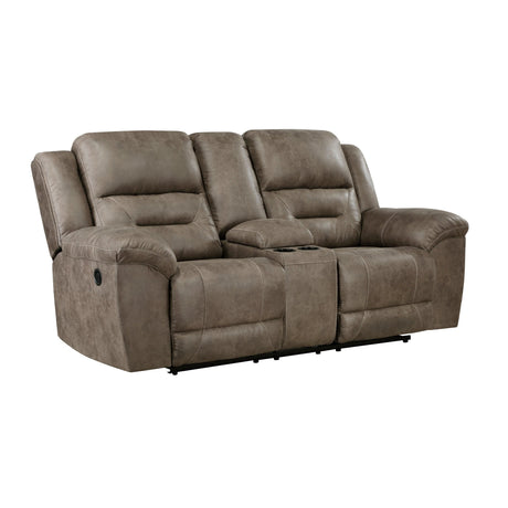 Hazen Brown Microfiber Double Reclining Loveseat with Center Console by Homelegance at Eve Furniture